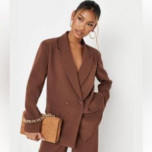 Missguided chocolate long line blazer and tailored short - set size UK 4 US 0
